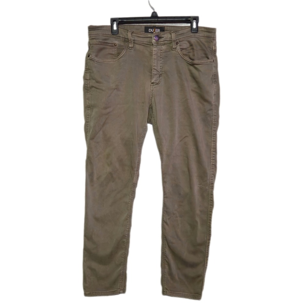 DU/ER No Sweat Slim Fit Pants Mens 34x28.5 Green MFNS1001 Performance Stretch